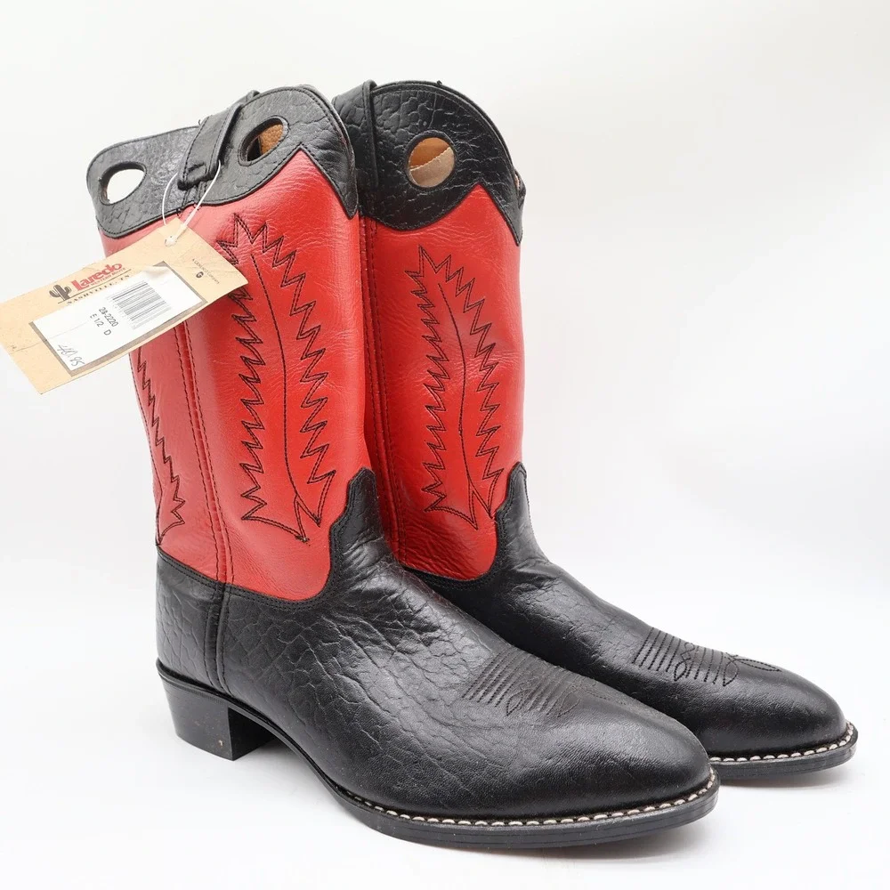 Laredo Kids Cowboy Boots 5.5 D Black Bullhide Red Leather Western NWT CB295